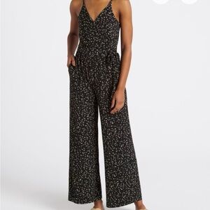 Black Floral Women's Jumpsuit - Size S